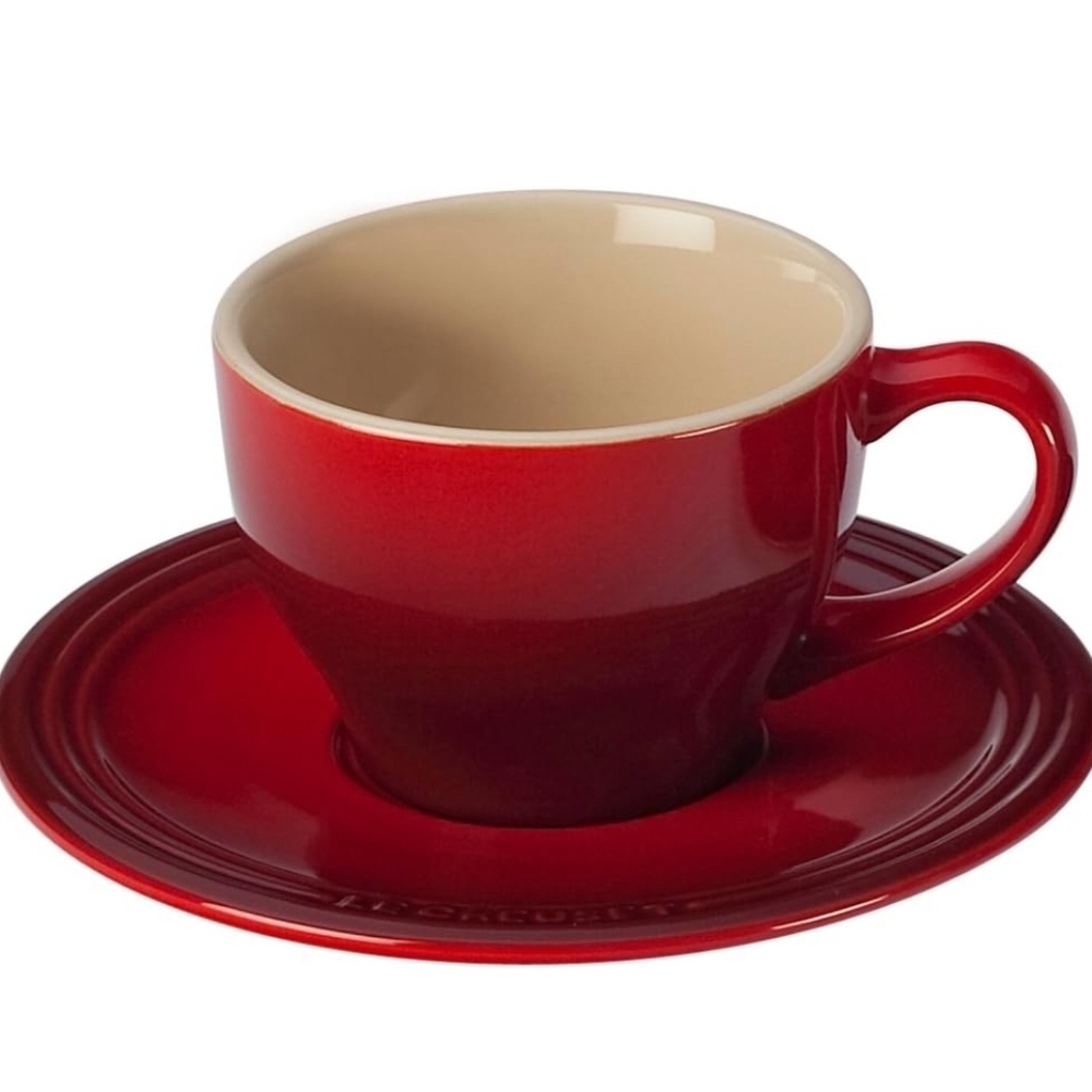 Two LE CREUSET Cappuccino Cups with Saucers